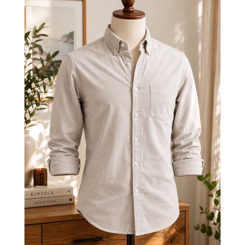 Uniqlo Slim Fit Oxford Button Down Shirt Men’s Large Gray Long Sleeve Casual